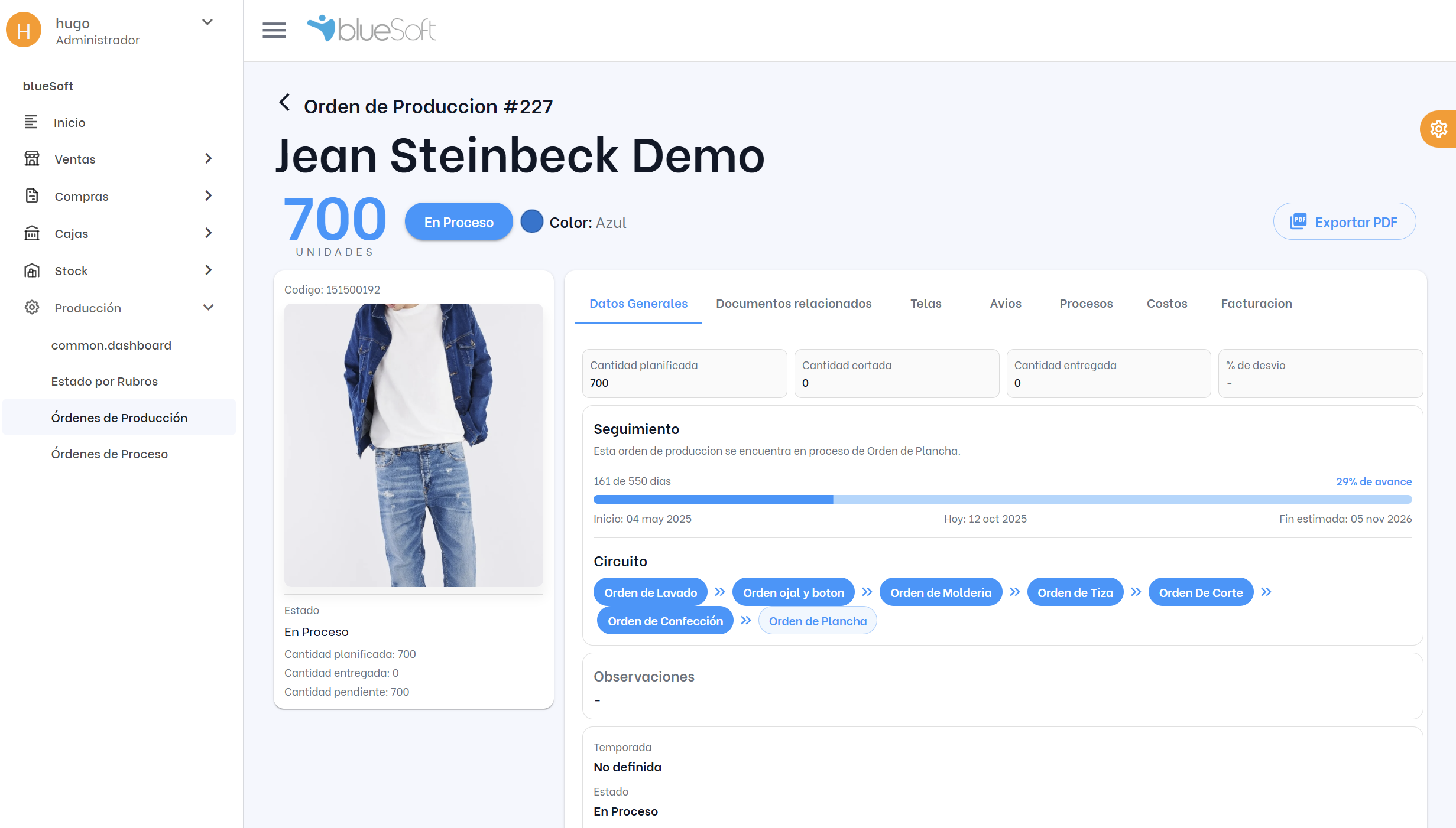 Detalle de Orden de Producción BlueSoft
